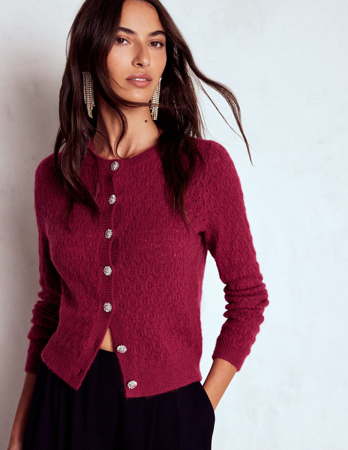Jewel Button Cardigan-Ruby Red - Image 1