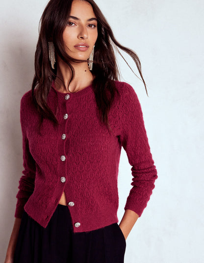 Jewel Button Cardigan-Ruby Red-2