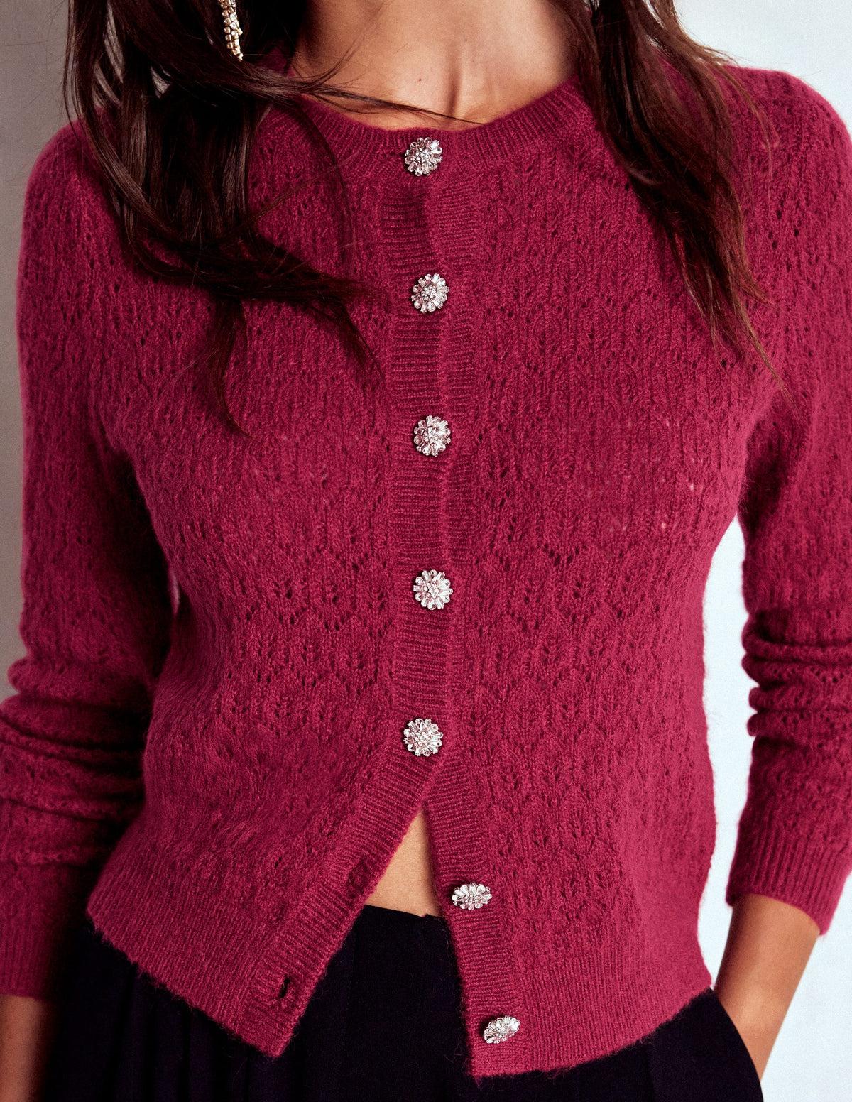 Jewel Button Cardigan-Ruby Red - Image 2