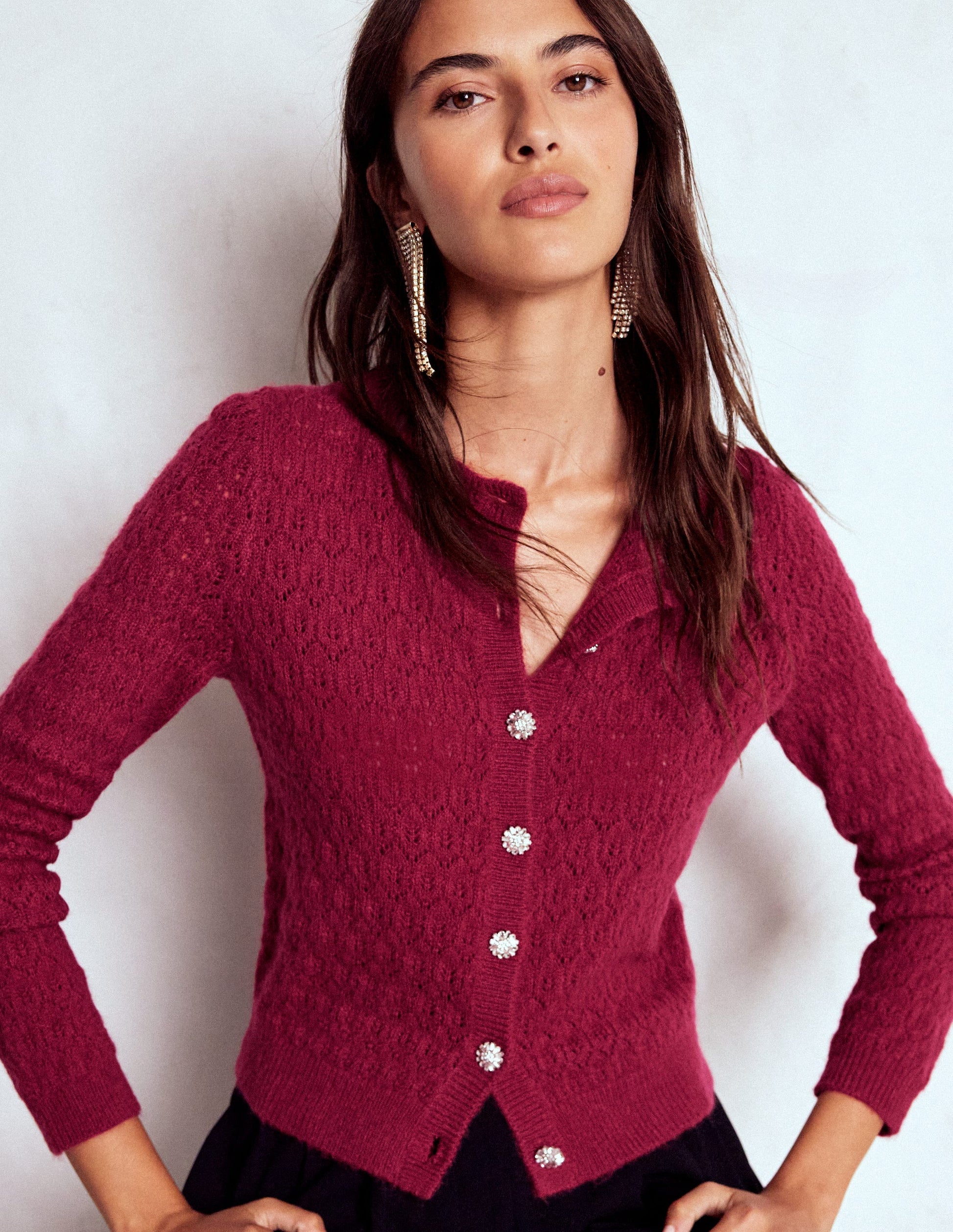 Jewel Button Cardigan-Ruby Red-5
