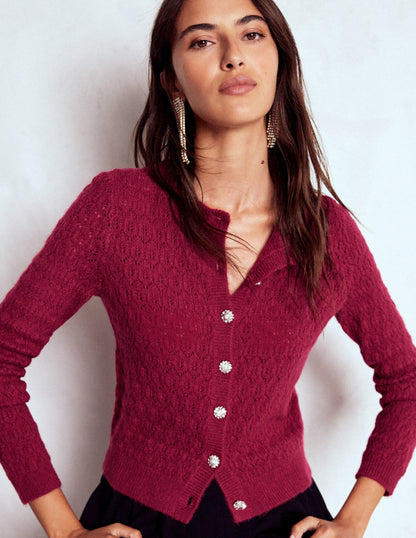 Jewel Button Cardigan-Ruby Red-5