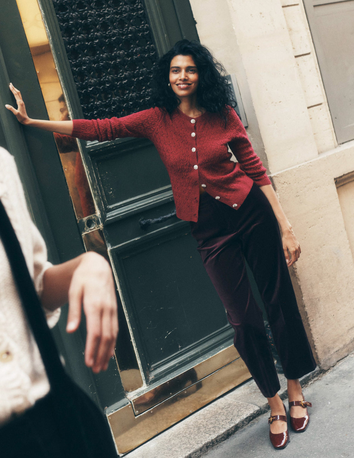 Jewel Button Cardigan-Ruby Red - Image 5