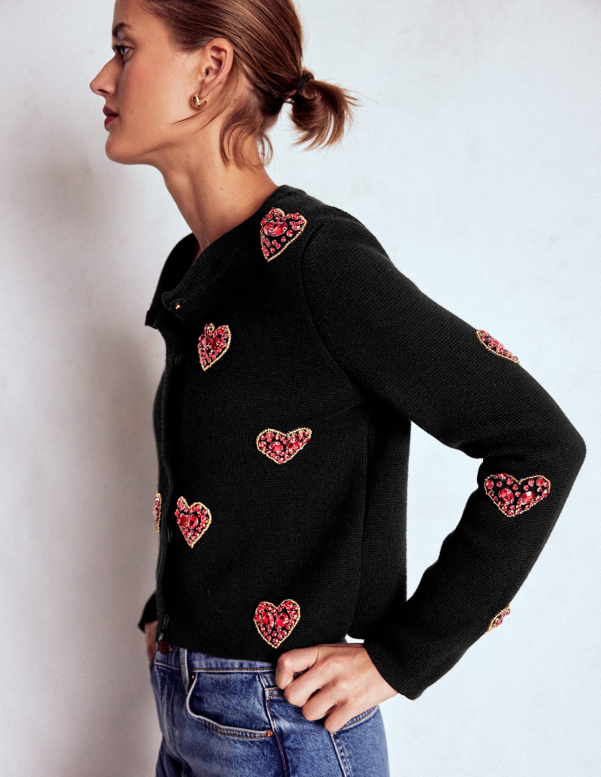 Jewelled Knitted Jacket-Black Hearts-3