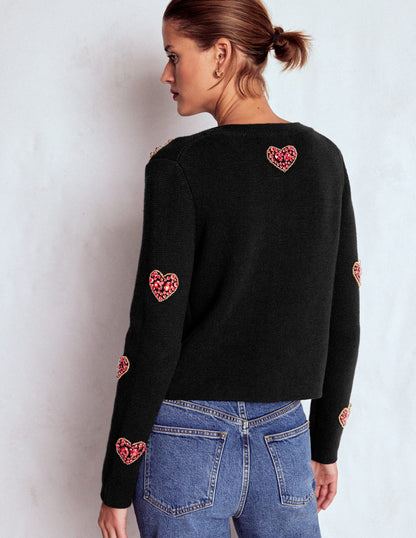 Jewelled Knitted Jacket-Black Hearts-4