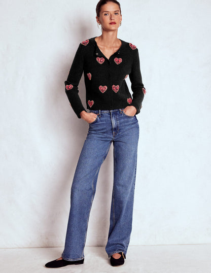 Jewelled Knitted Jacket-Black Hearts-5