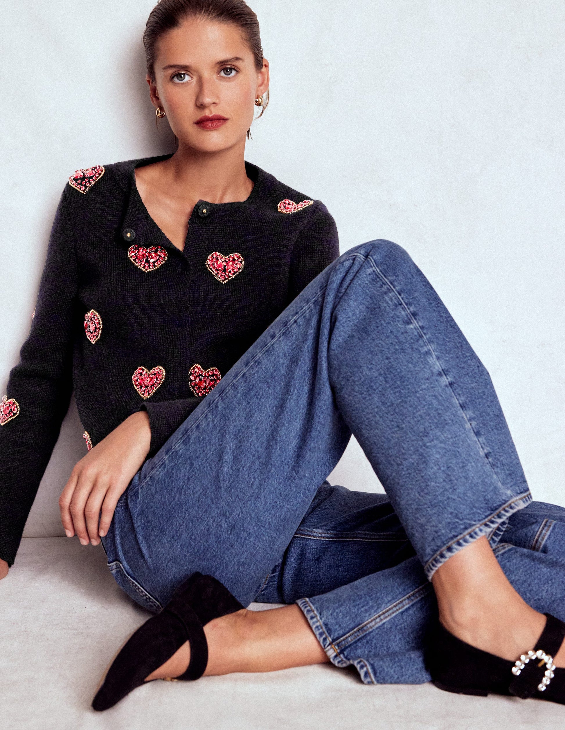 Jewelled Knitted Jacket-Black Hearts-6