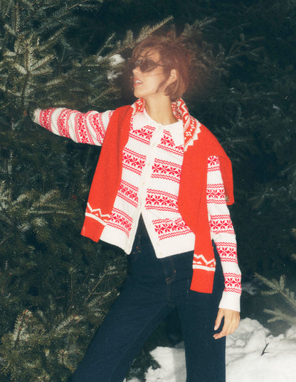 Edie Fair Isle Knitted Shirt-Warm Ivory, Red Fair Isle-6