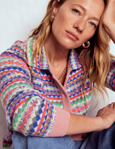 Edie Fair Isle Knitted Shirt-Pink Heritage Fair Isle