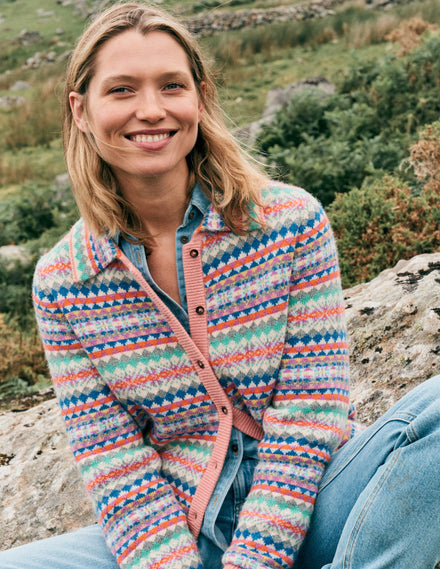Edie Fair Isle Knitted Shirt-Pink Heritage Fair Isle