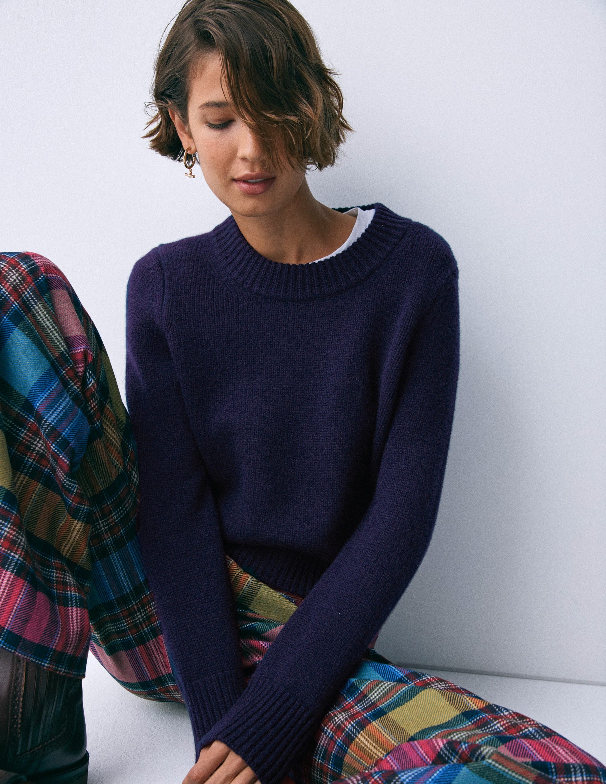 Chunky Crop Cashmere Jumper-Navy-1