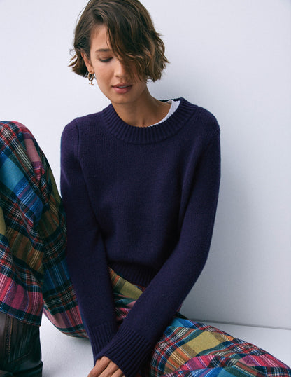 Chunky Crop Cashmere Jumper-Navy-1