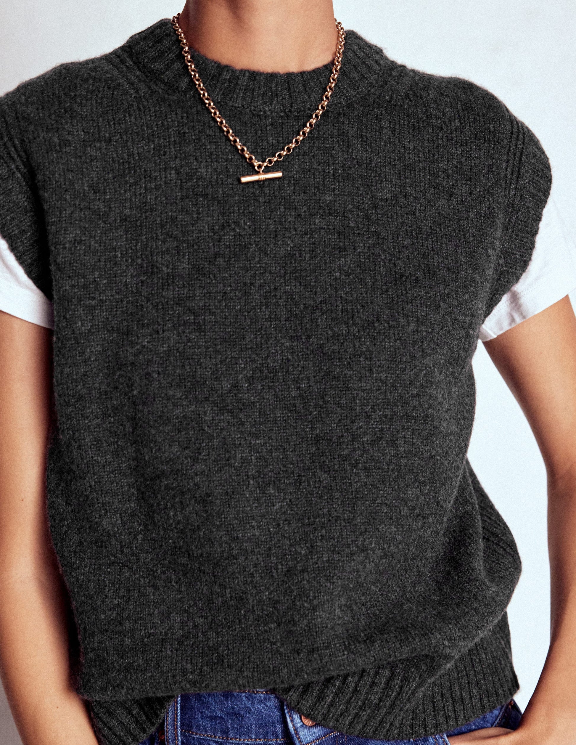 Cashmere Ribbed Trim Tank-Charcoal Melange-3