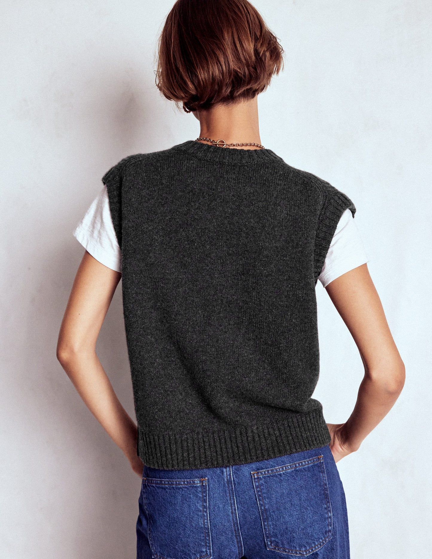 Cashmere Ribbed Trim Tank-Charcoal Melange