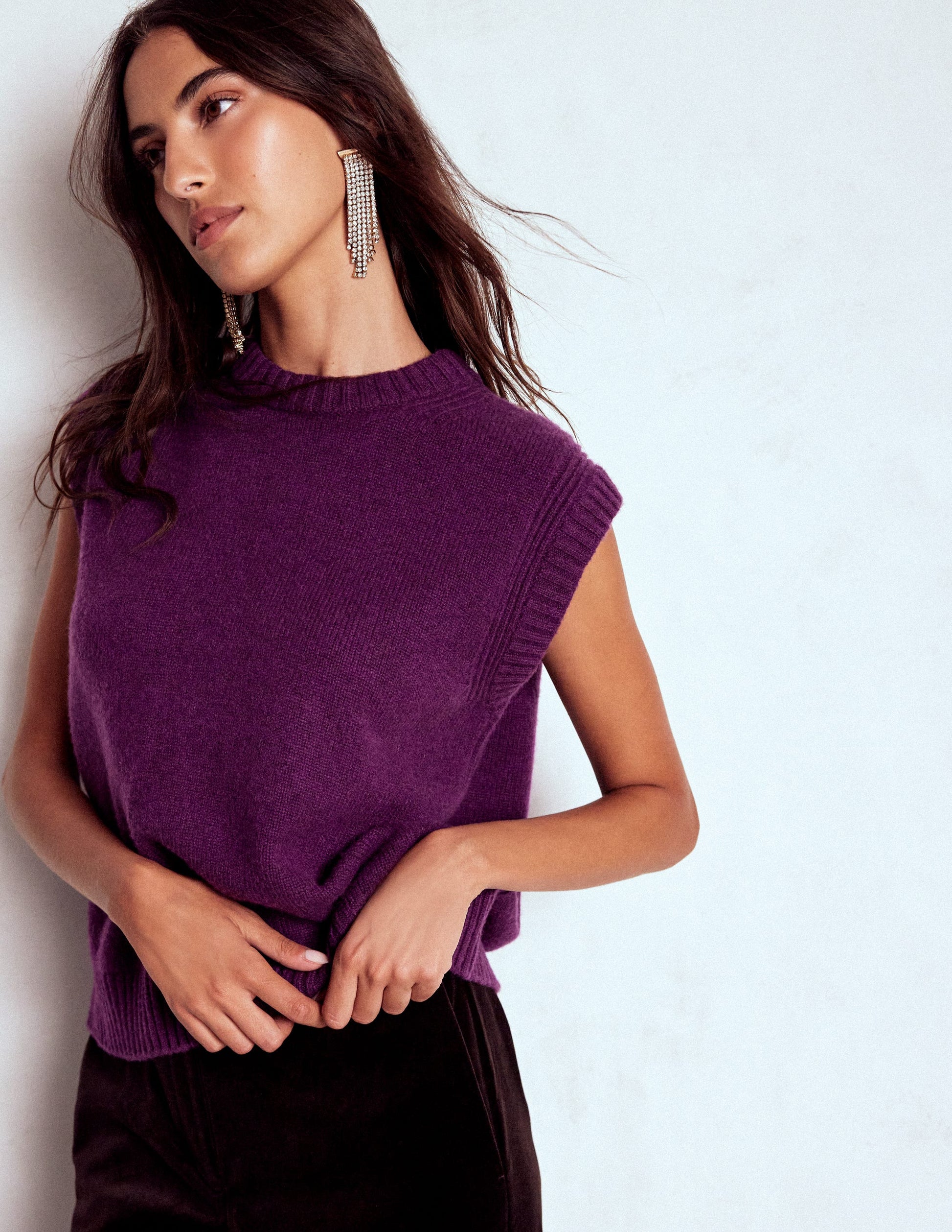 Cashmere Ribbed Trim Tank-Purple-5