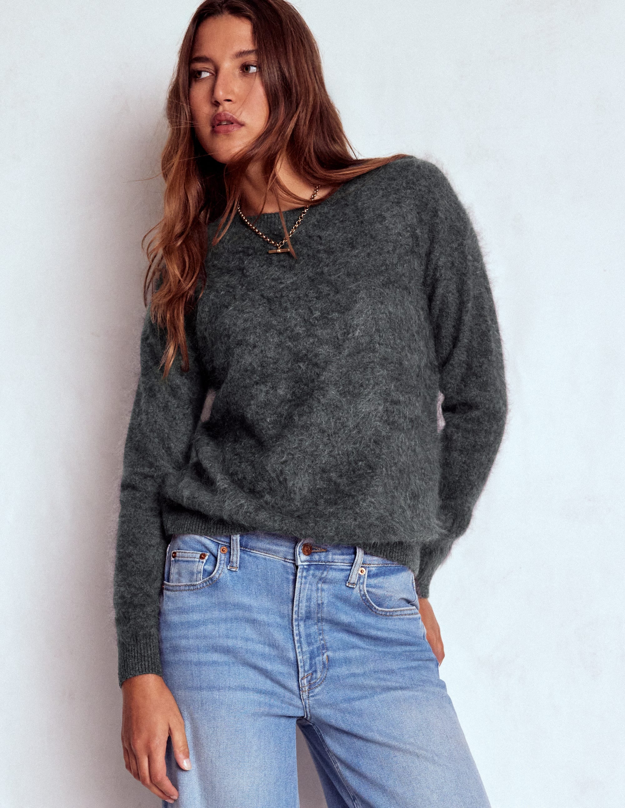 Kat Brushed Cashmere Jumper-Slate Grey - Image 1