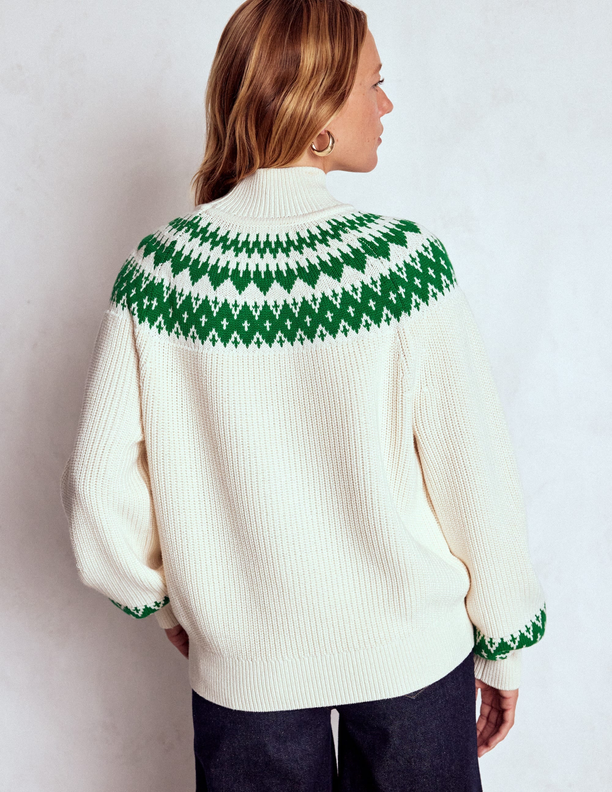 Bianca Cotton High Neck Jumper-Warm Ivory Fair Isle - Image 3
