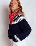 Bianca Cotton High Neck Jumper-Navy Fair Isle
