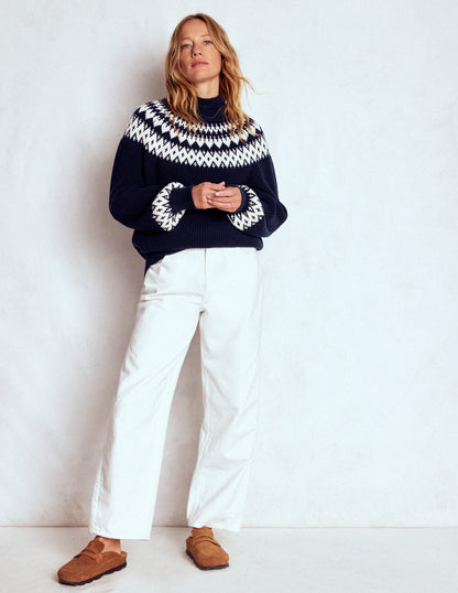 Bianca Cotton High Neck Jumper-Navy Fair Isle-4
