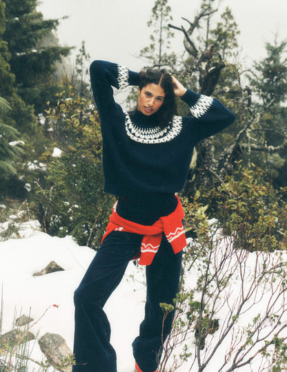 Bianca Cotton High Neck Jumper-Navy Fair Isle-6