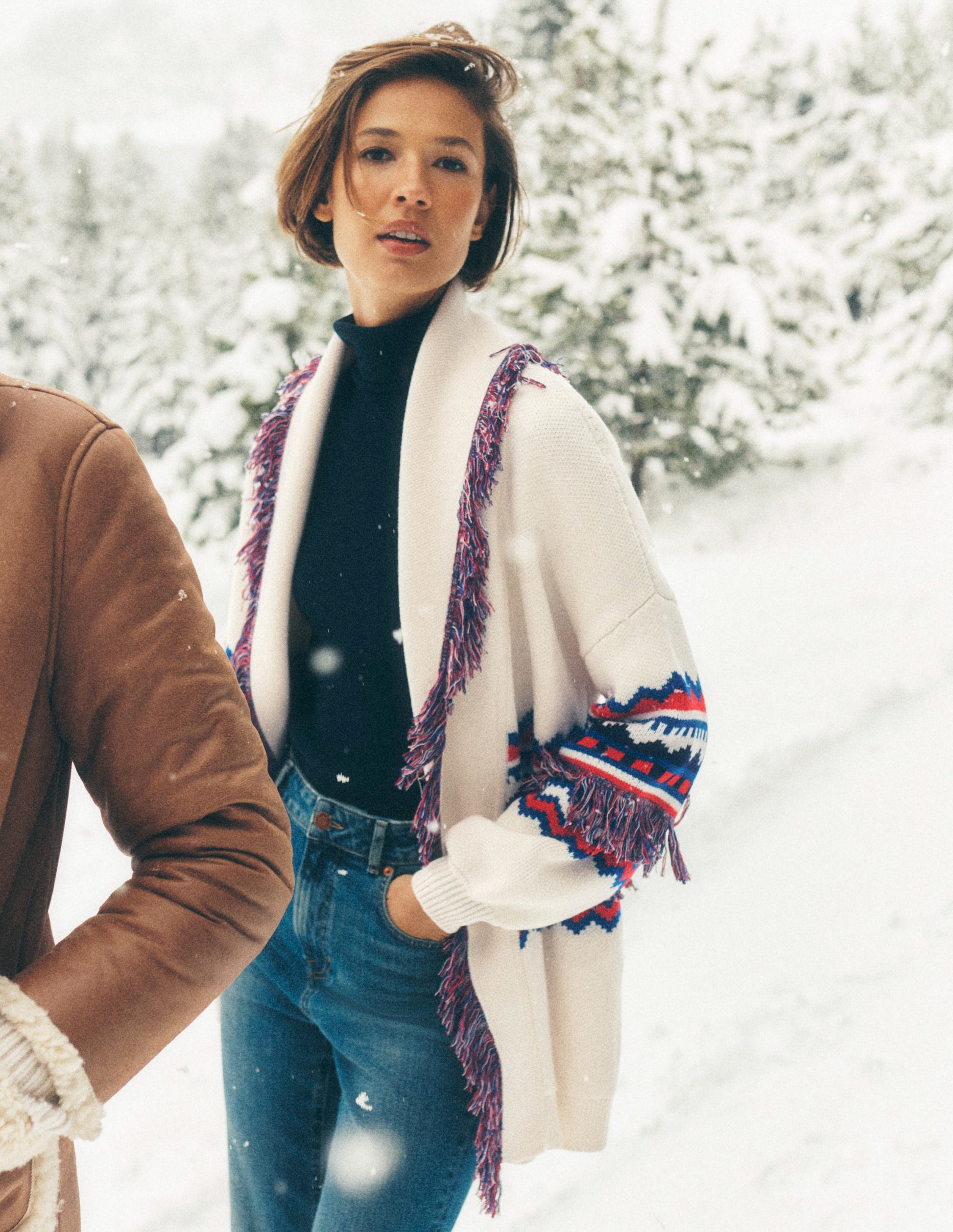 Fringed Jacquard Cardigan-Warm Ivory Melange-1