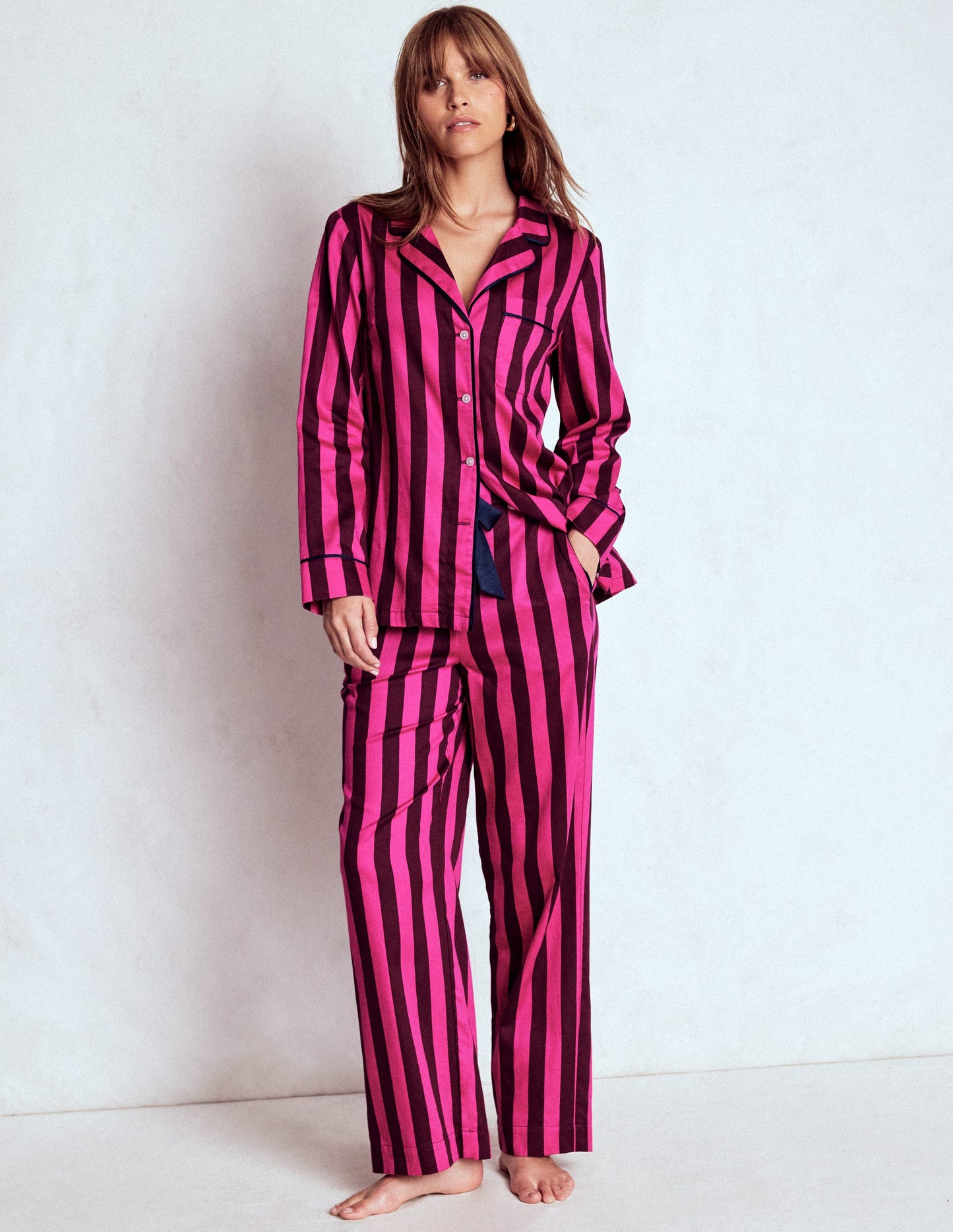 Cotton Pyjama Trousers-Pink Stripe