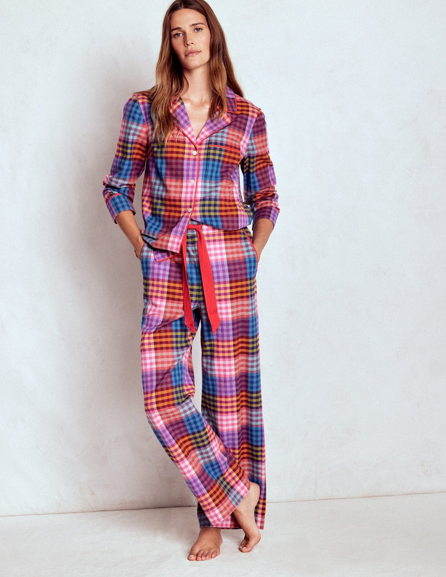 Brushed Cotton Pyjama Trousers-Rainbow Blanket Check