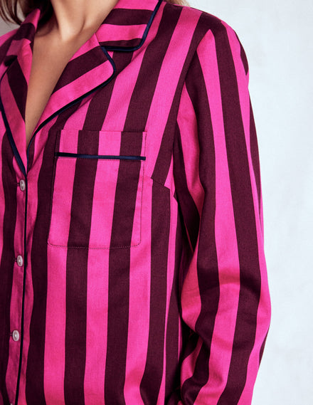 Cotton Pyjama Shirt-Pink Stripe