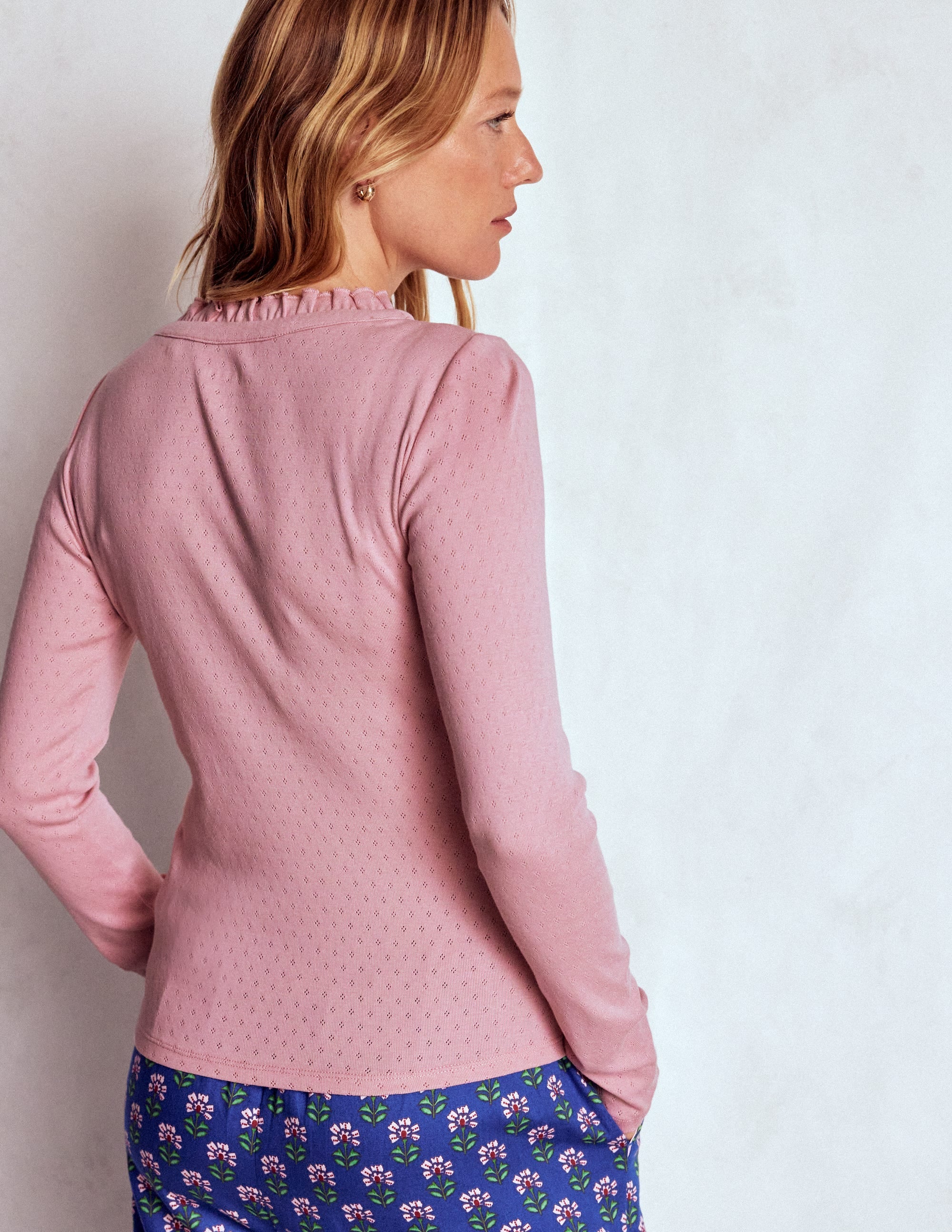 Henley Pyjama Top-Light Pink Marl - Image 2