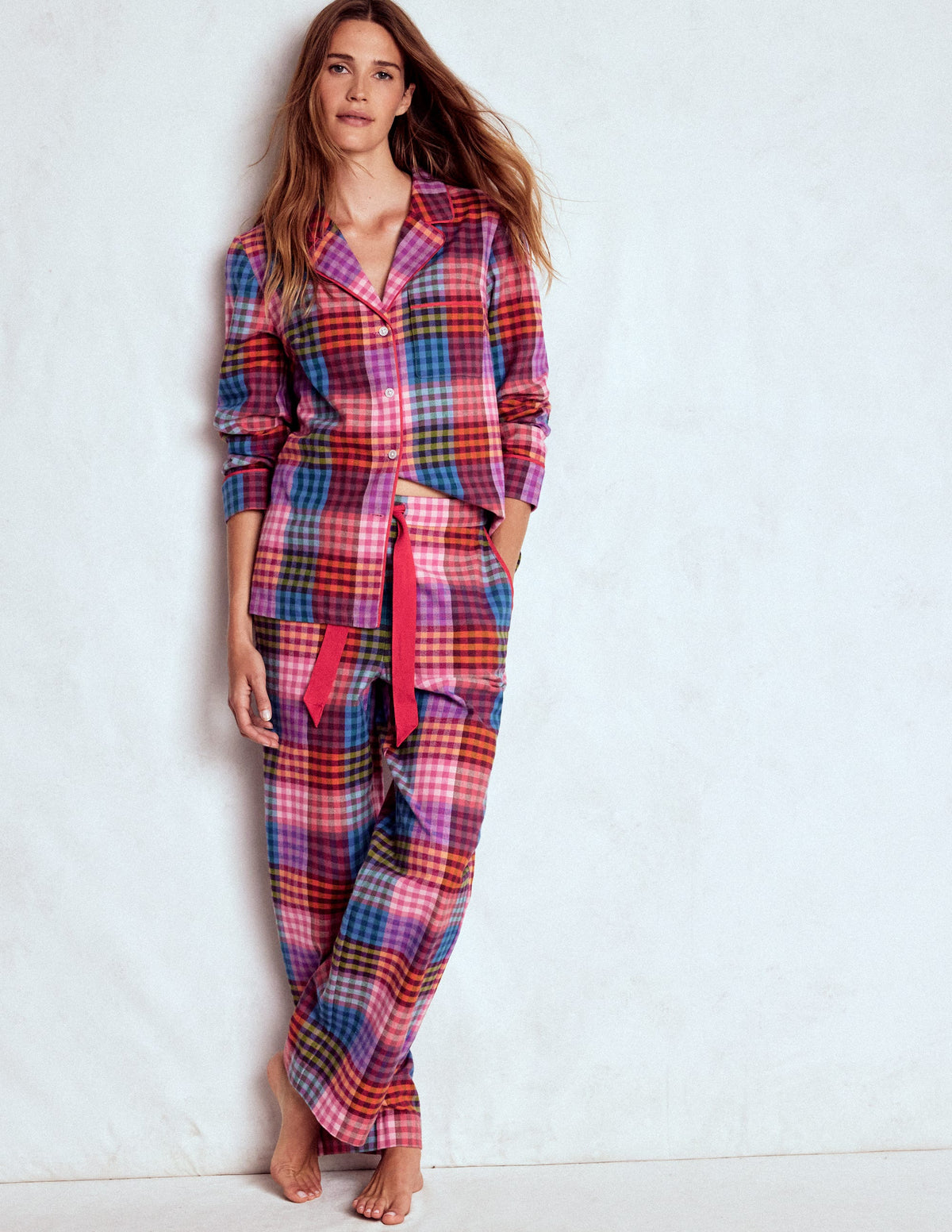 Brushed Cotton Pyjama Shirt-Rainbow Blanket Multigingham - Image 2