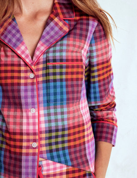 Brushed Cotton Pyjama Shirt-Rainbow Blanket Multigingham