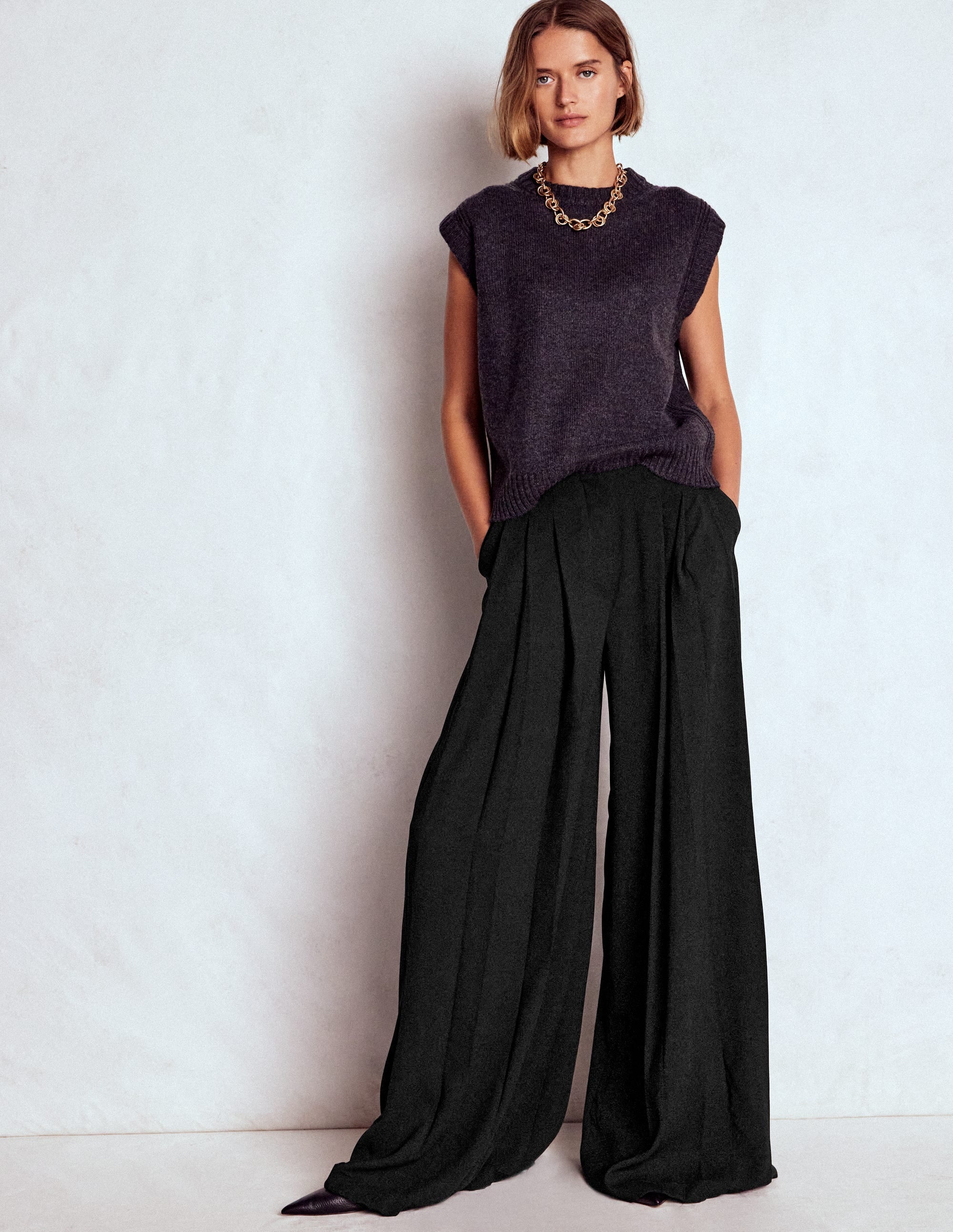 Regent Wide Leg Trousers-Black - Image 5
