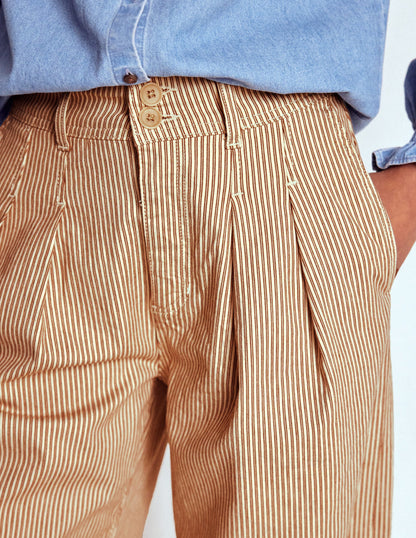 Brompton Wide Leg Trousers-Tan and Ecru Stripe-2