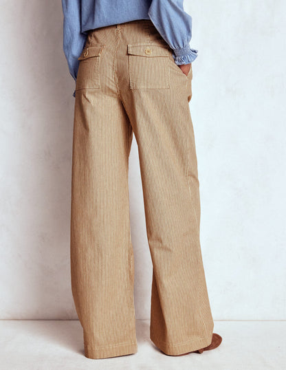 Brompton Wide Leg Trousers-Tan and Ecru Stripe-3