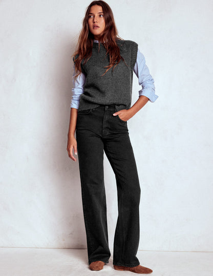 High Rise Column Leg Jeans-Black-1