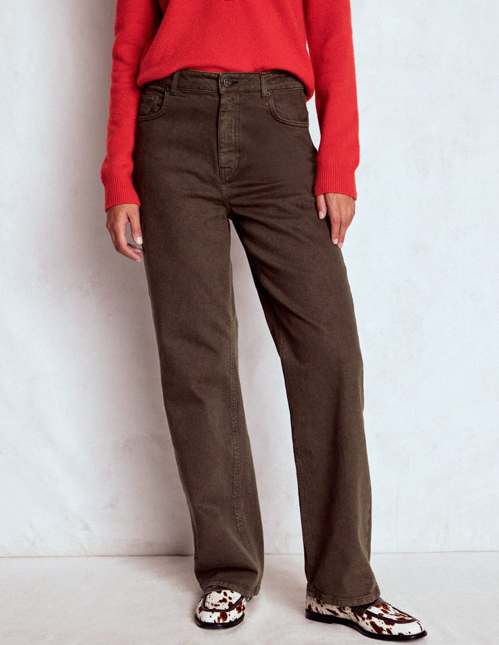 High Rise Column Leg Jeans-Chocolate Brown