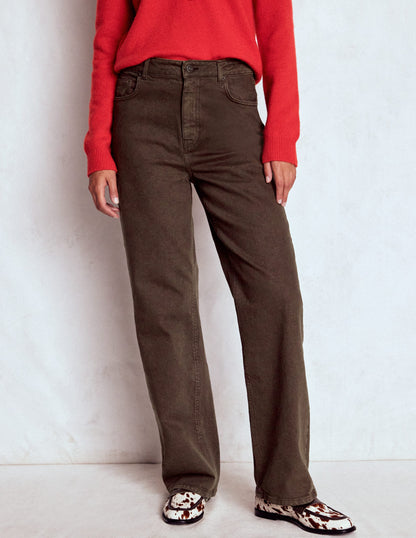 High Rise Column Leg Jeans-Chocolate Brown-4