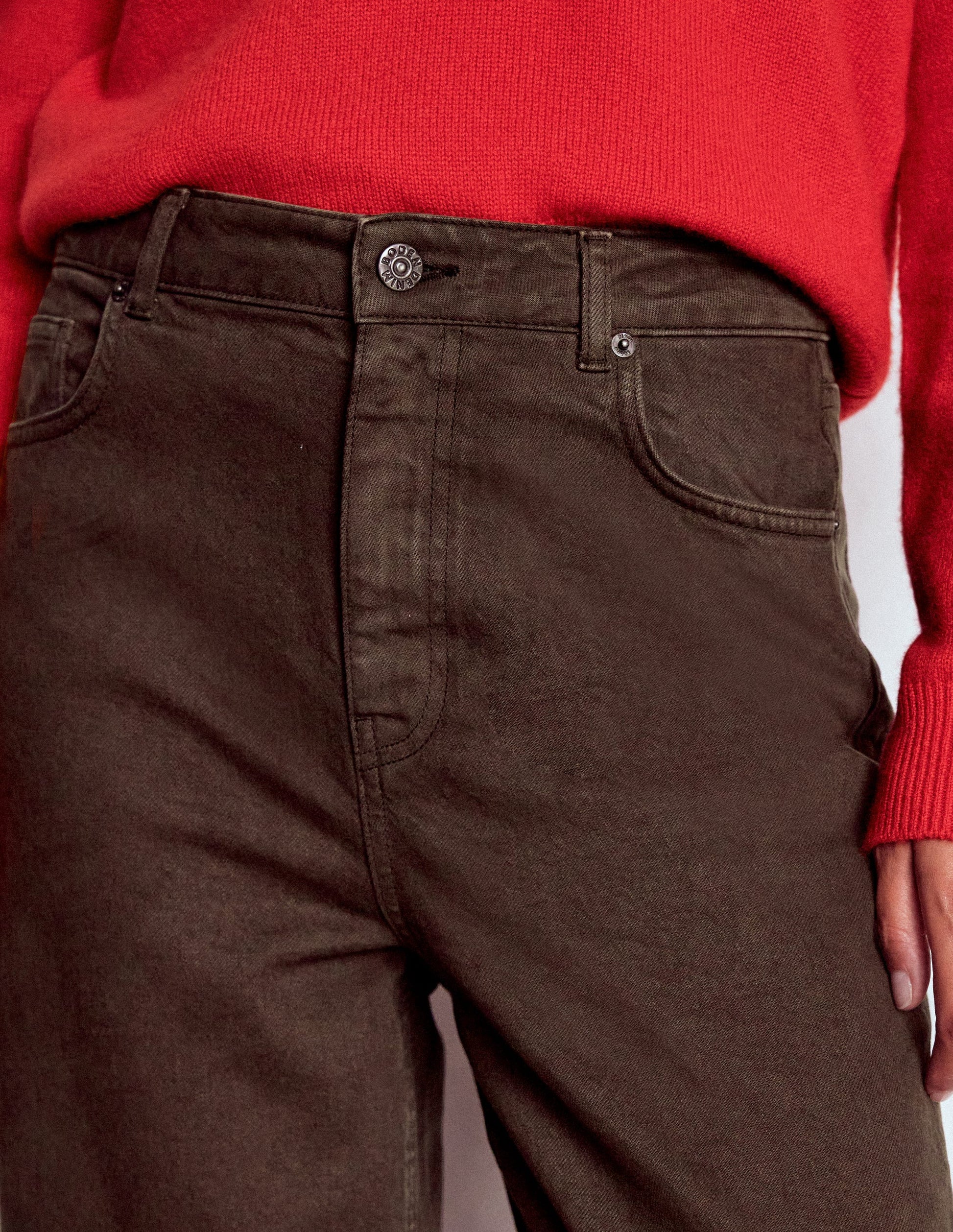 High Rise Column Leg Jeans-Chocolate Brown-4