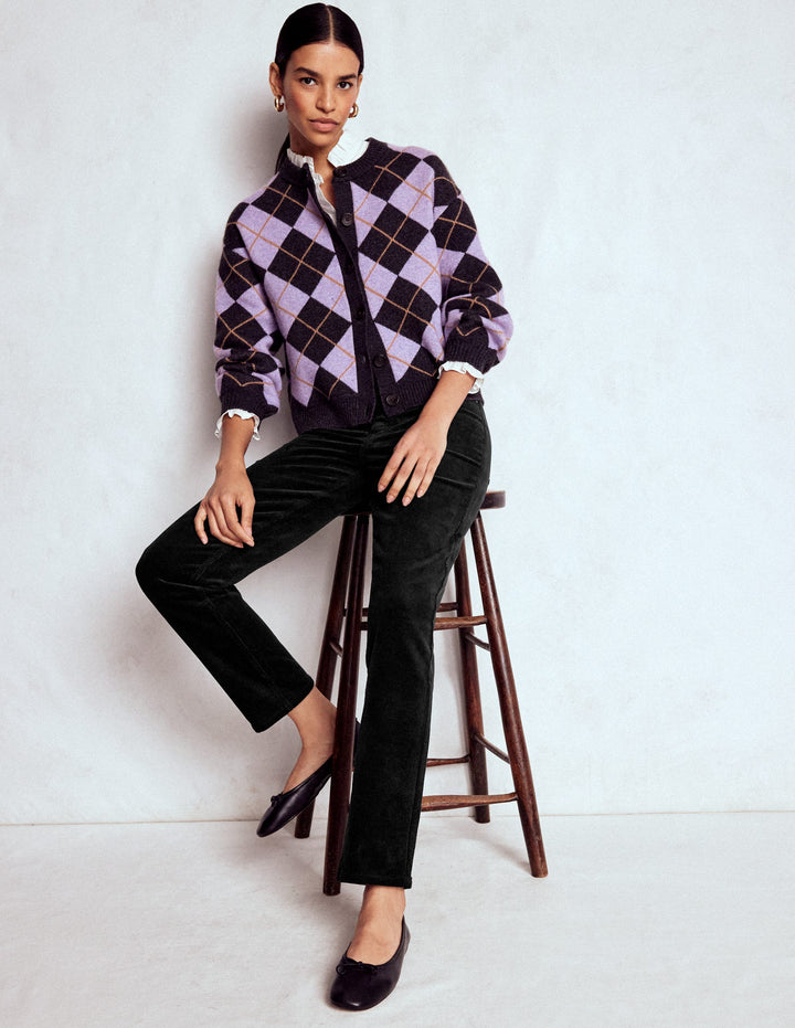 High-Waisted Cord Slim Jeans-Black