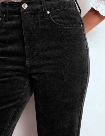 High-Waisted Cord Slim Jeans-Black-2