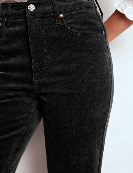 High-Waisted Cord Slim Jeans-Black