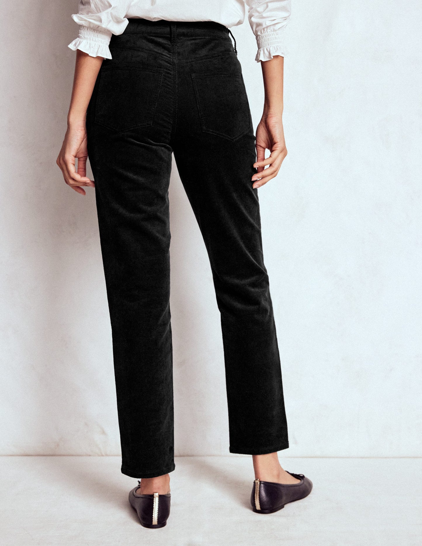 High-Waisted Cord Slim Jeans-Black