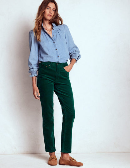 High-Waisted Cord Slim Jeans-Emerald Night-1