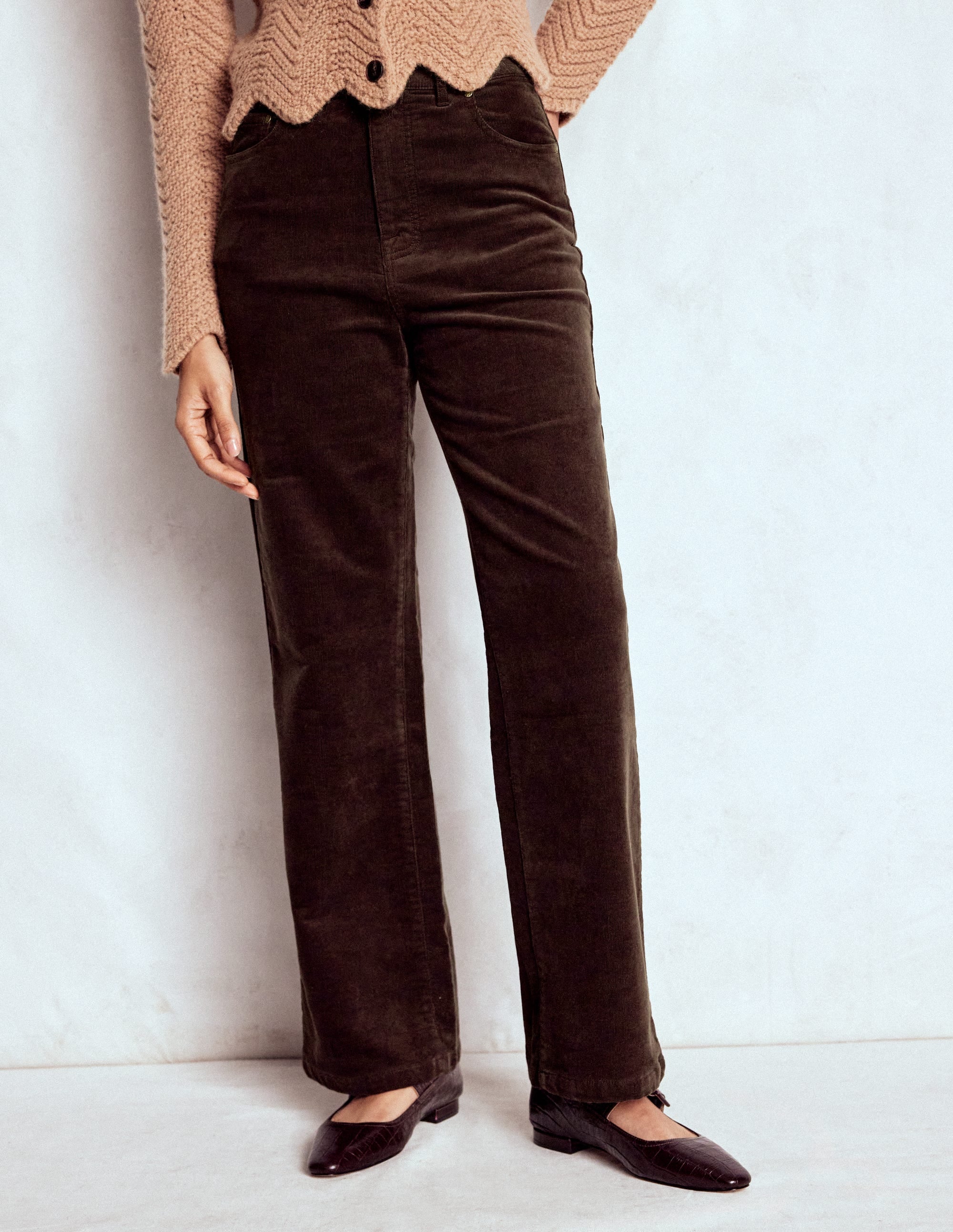 High Rise Cord Column Jeans-Espresso - Image 2