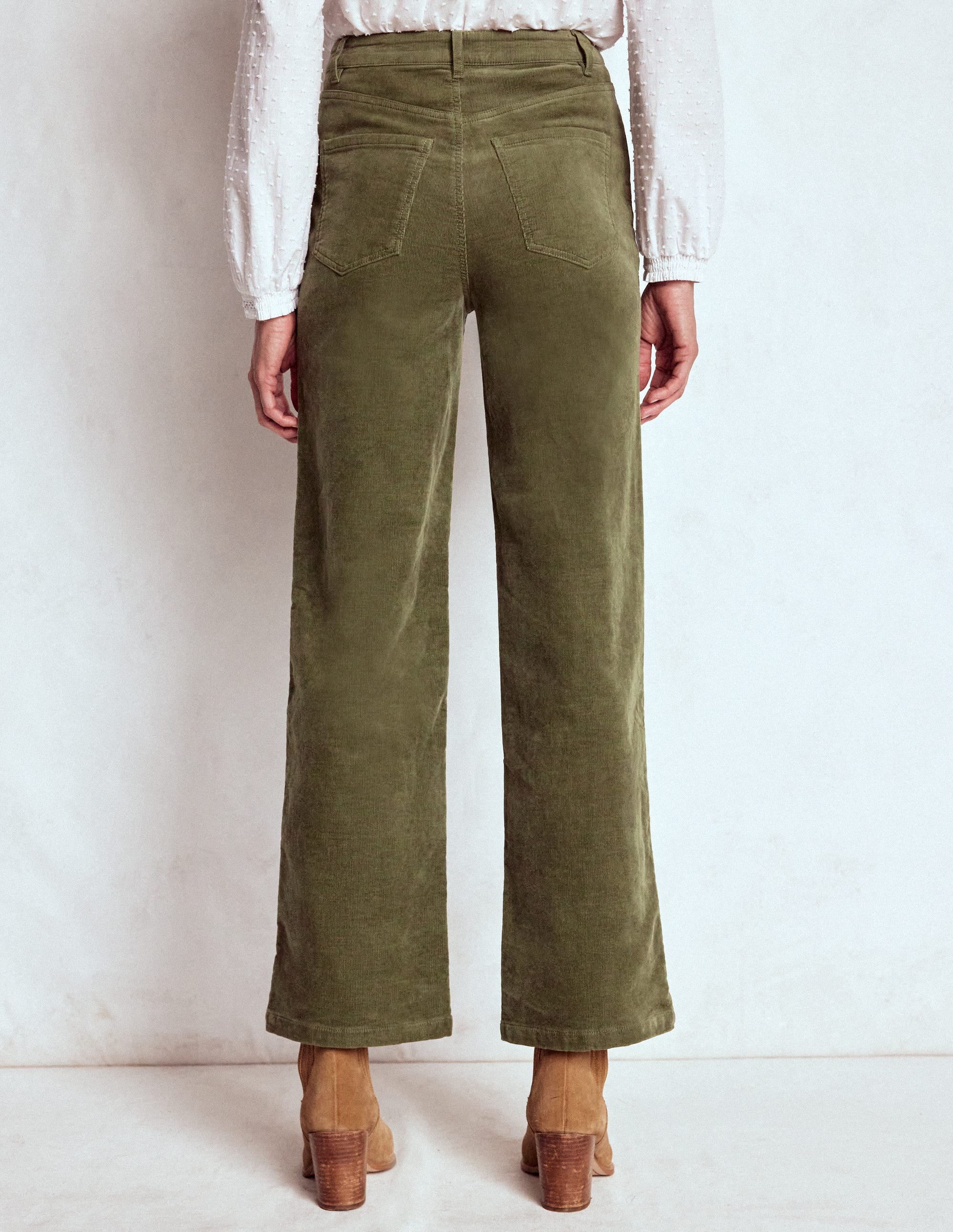 High Rise Cord Column Jeans-Green - Image 3