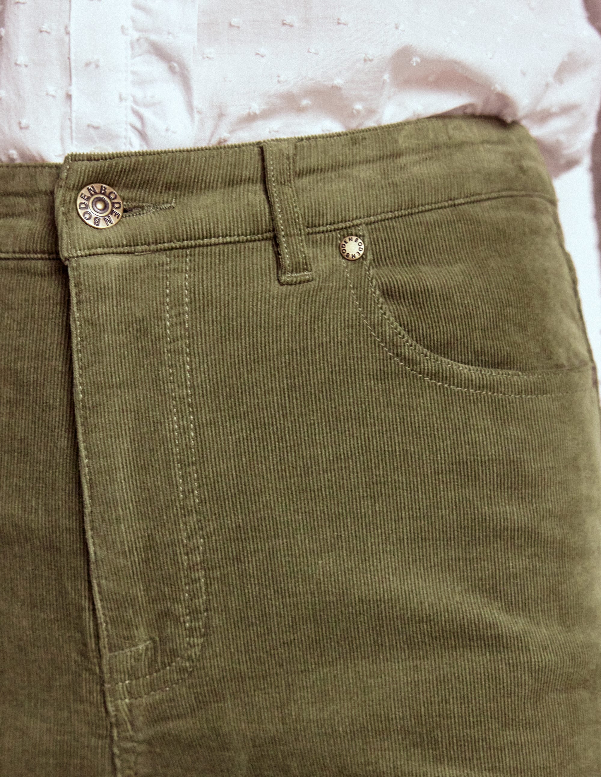 High Rise Cord Column Jeans-Green - Image 5