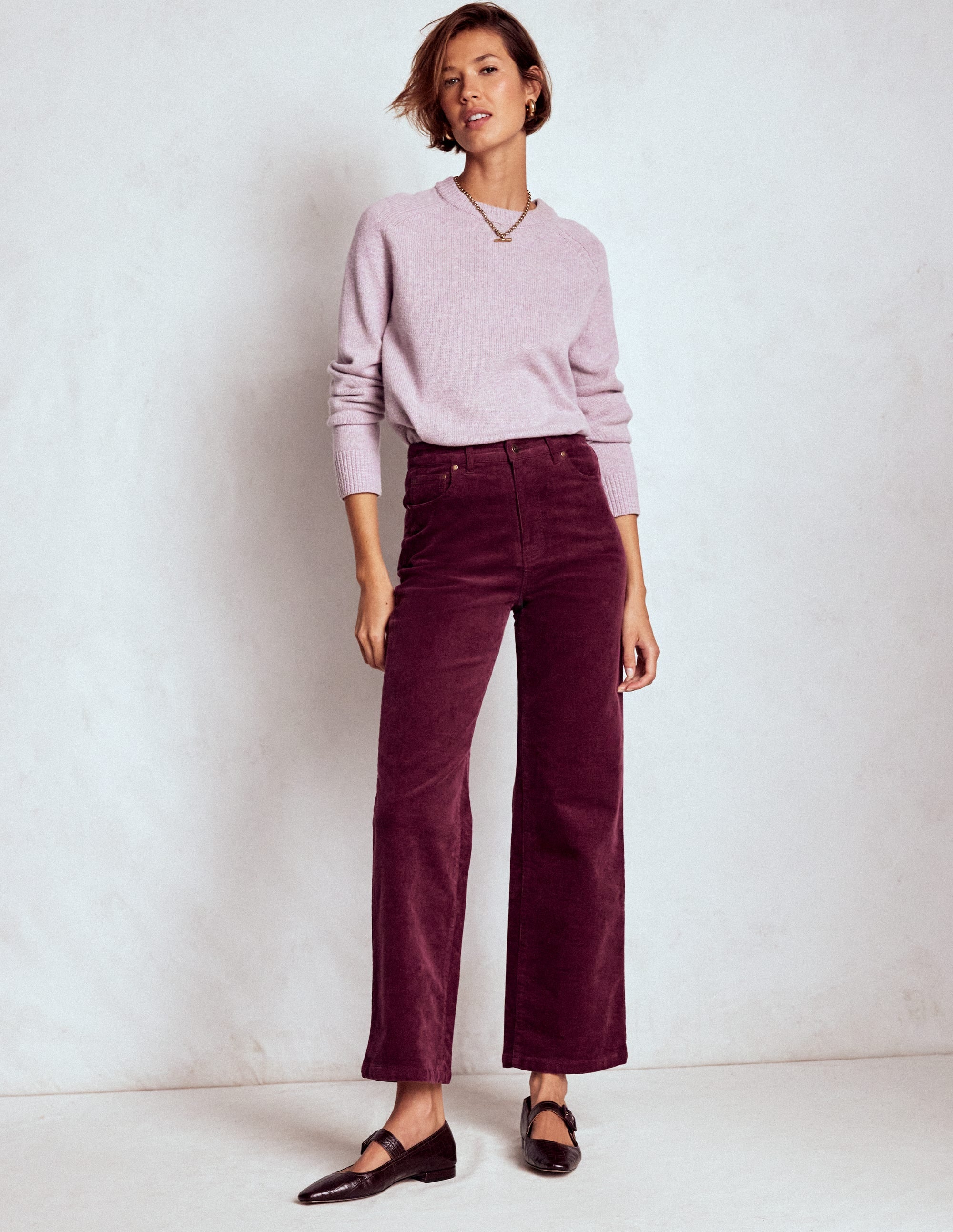 High Rise Cord Column Jeans-Burgundy - Image 1