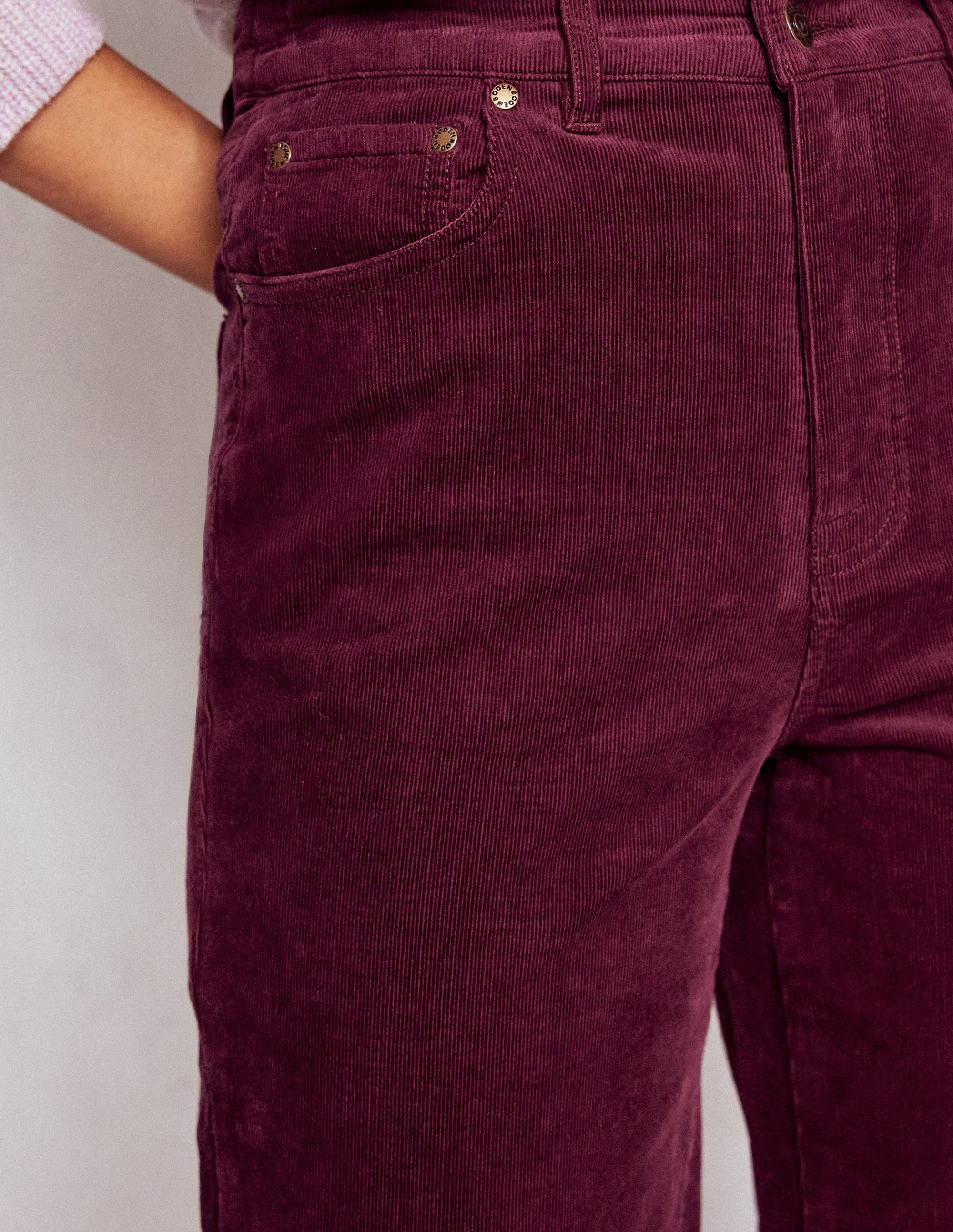 High Rise Cord Column Jeans-Burgundy - Image 2