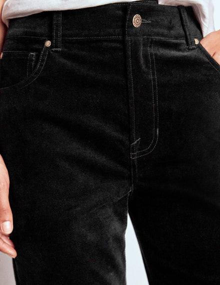 Velveteen Straight Jeans-Black