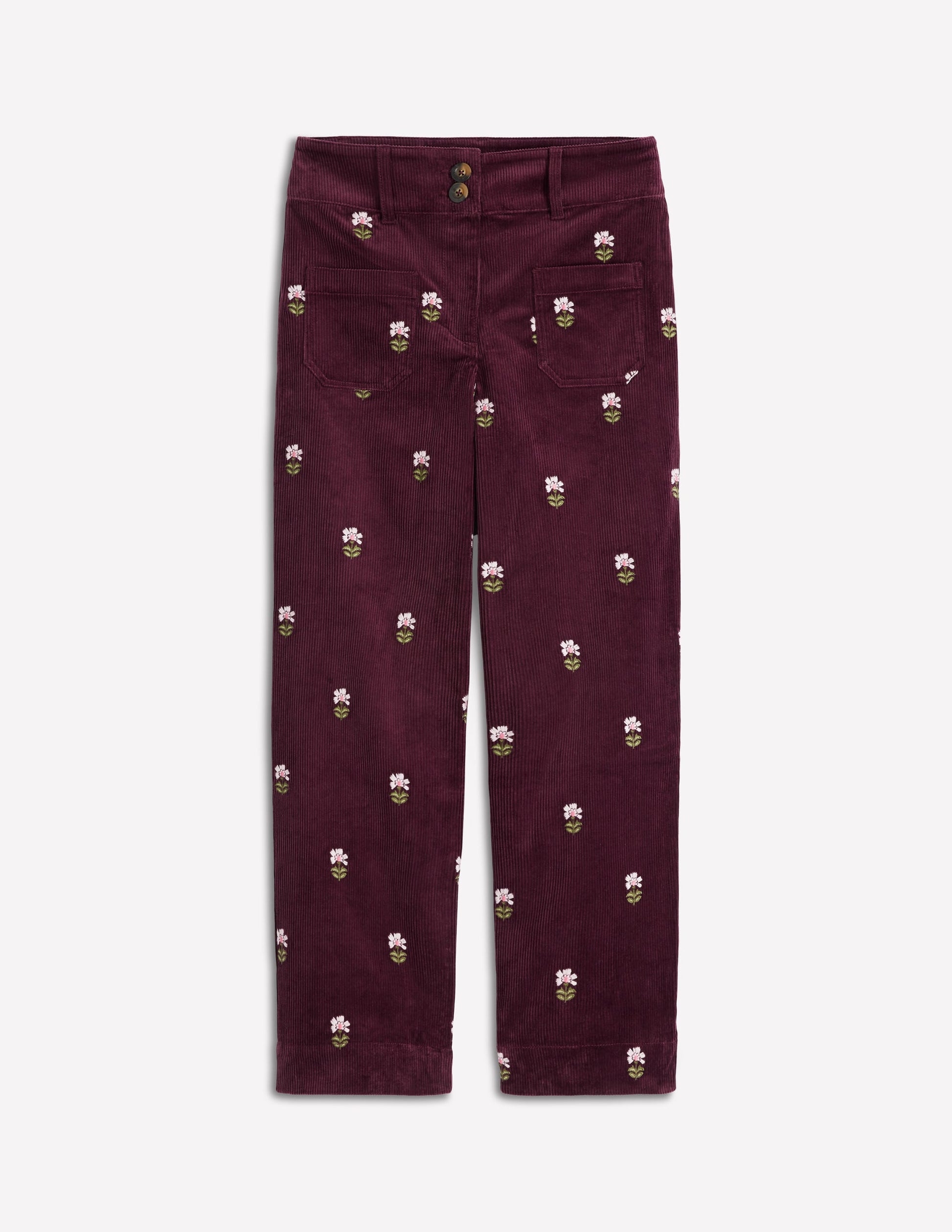 Primrose Cord Trousers-Dark Cherry Embroidery-6