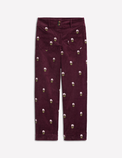 Primrose Cord Trousers-Dark Cherry Embroidery-6